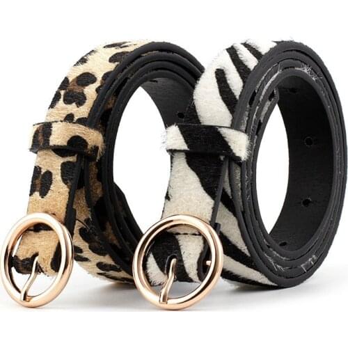 Fashion Wild Belt Leopard Snake Snake Zebra Pattern Ladies Round Alloy Japanese Word Buckle Decorative Belt