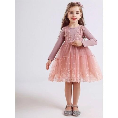 Embroidery Flower Winter Girls Dress Cotton Long Sleeve Birthday Party Kids Dresses for Girls 3-8 Years Children Casual Clothes