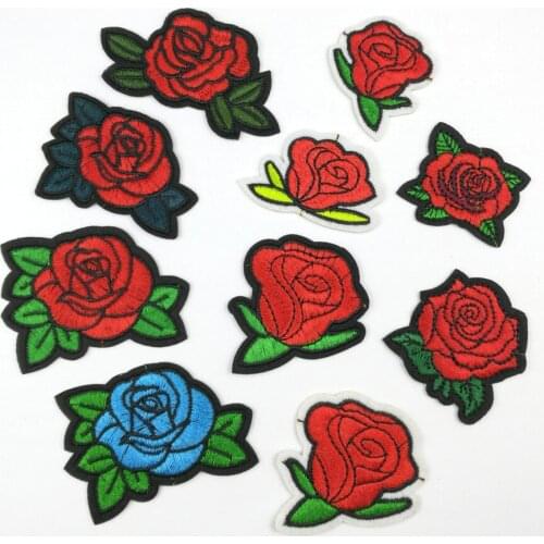 10Pcs Rose Flower Sewing Accessories Patchworks Iron on Embroidered Patches Shapes Applique Fabric Badge Weding Clothing DIY