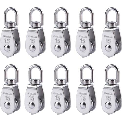10 Pcs Stainless Steel Wire Rope Crane Pulley Block M15 Lifting Crane Swivel Hook Single Pulley Block Hanging Wire Towing Wheel