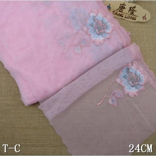 2 Meters/lot 24cm Width Pink Lace Mesh Flower Skirt Sofa Curtain DIY Garment Accessories Embroidery Floral Lace Trim