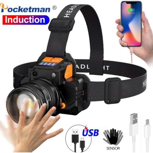 2020 Newest Pocketman Headlamp T6/L2 LED Headlight USB Rechargeable Head Torch Zoomable Head Light Waterproof Head Lamp