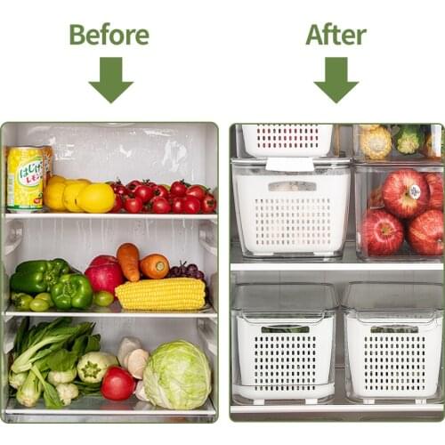 22 Fridge Storage Box Refrigerator Fresh Vegetable Fruit Boxes Drain Basket Storage Containers With Lid Kitchen Tools Organizer