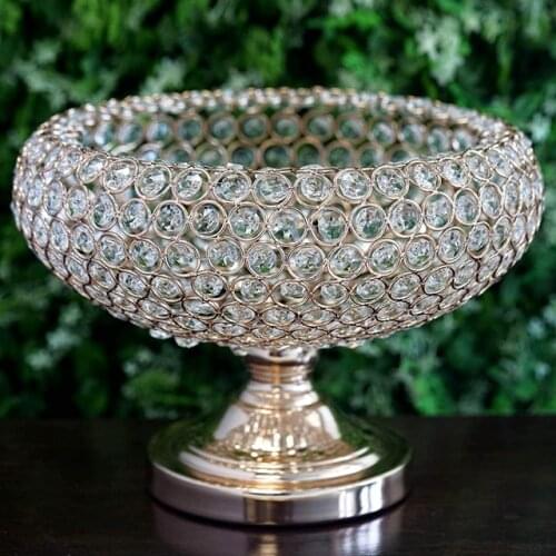 300 Acrylic Crystal Beaded 9" Gold Tabletop Candle Holder Bowl Flower Vase Event Centerpiece