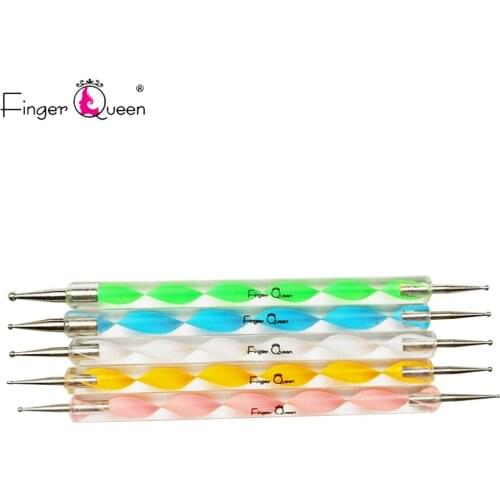5Pcs /Set Double ended Art Nail Pen Dotting Acrylic Handle Rhinestone Crystal Brush Salon Decoration Manicure Tools Kit