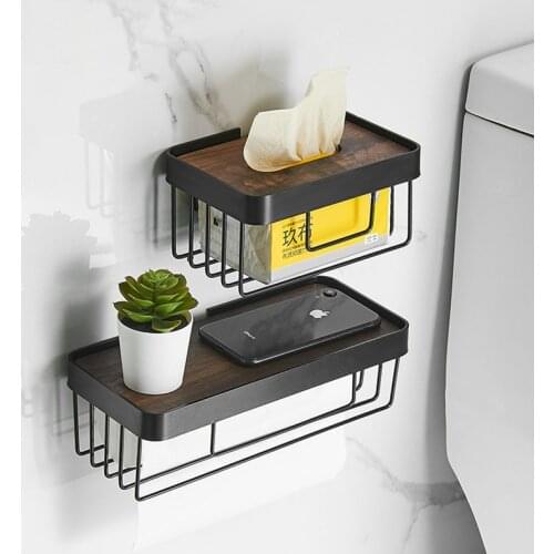 Aluminium Bathroom Rack Paper Towel Rack Solid Wood Mobile Phone Holder Wall Mounted Bathroom Storage Shelf black/white/silver