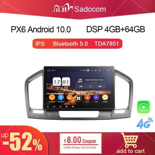 PX6 DSP TDA7851 9" Android 10.0 8 Core 4GB RAM 64G Car DVD Player For Opel Insigina 2009-2012 GPS Glonass autoradio Bluetooth5.0