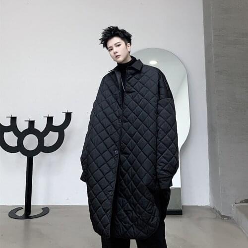2021 New Men Winter Cotton Padded Thick Straight Kimono Pant Male Street Fashion Hip Hop Wide Leg Trousers Diamond Harem Pant