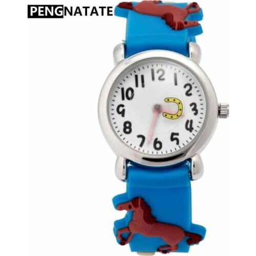 PENGNATATE Children Watches Boys Silicone Strap Kids Hand Watch Gifts Fashion Cartoon 3D Horse Bracelet Wristwatches for Student