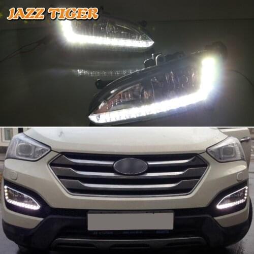 12V Daytime running lights For Hyundai Santa Fe IX45 2013 2014 2015 Drl with turn signals LED For car auto Fog lights headlights