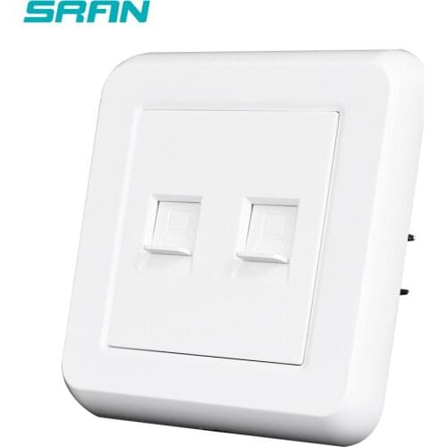 EU dual Rj45 Socket ,White PC Panel 82mm*82mm Household CAT6 Internet Interface Socket SRAN