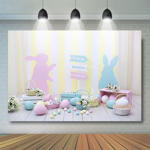 Easter Bunny Backdrop Wooden Board Party Decoration Pink And Blue Festival Flower Eggs Photo Photography Background Photobooth