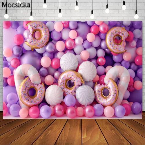 Donuts Balloon Wall Backdrop for Photography Girl Birthday Photoshoot Baby Shower Portrait Photo Props Studio Booth Background