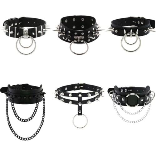 Gothic Round Leather Choker Necklace For Women Men Harajuku Anime Collar Necklace Chain Cosplay Dark Streetwear Punk Jewelry