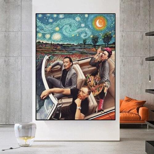 Funny Character Art Blue Starry Van Gogh Driving Canvas Painting Posters and Prints Wall Art Pictures for Living Room Home Decor