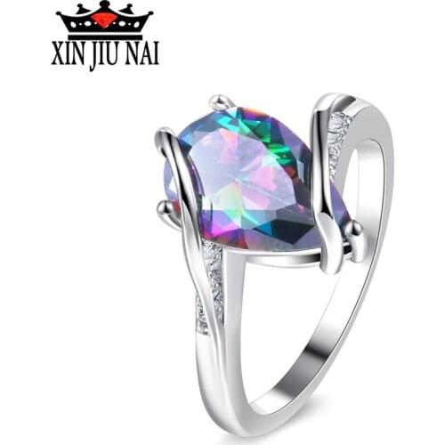 Water Drop Zircon Ring Around Trendy Party Rings For Women Colorful Water Droplets Ring Wholesale Lots Bulk Rings For Women