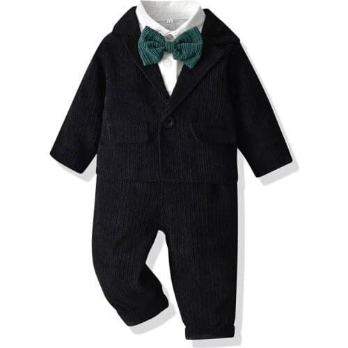 Children Full Costume Dark Green Toddler Boy Clothes White Shirt + Coat + Pants 3 Pieces Kits Wedding Birthday Wear