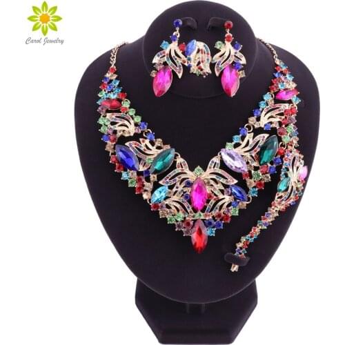 Beautiful Leaf Jewellery Bridal Jewelry Set Rhinestone Party Wedding Prom Costume Accessories Necklace Earring Bracelet Ring Set