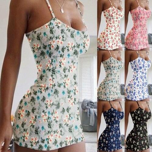 2021 Summer Short Skirt With Mid-Waist HalterFashion Printed Dress Female ins Online Trend Flower Sleeveless Halter skirt HOT