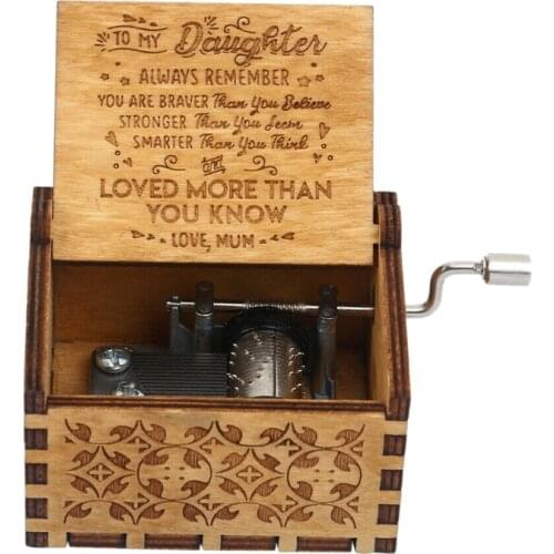 Hot YO-Wooden Music Box Mom to Daughter -You Are My Sunshine Engraved Christmas Gift Hand-Cranked Wooden Music Box Sunlight Craf