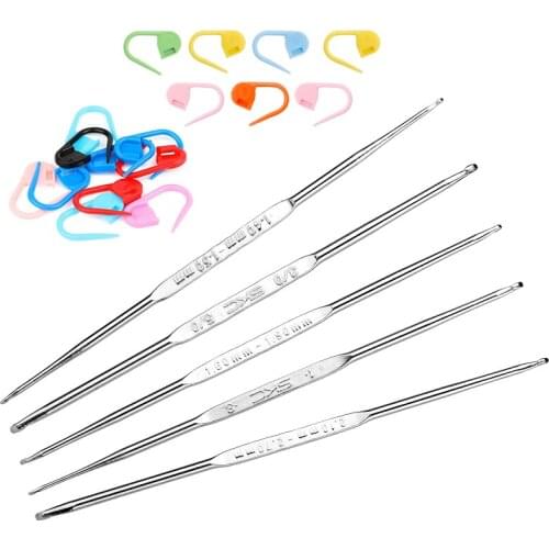 LMDZ Metal Hook Needles Set Metal Lace Crochet Hook Knitting Needles With Stitch Markers Mark Buckle for Lace Knit Knitting Tool