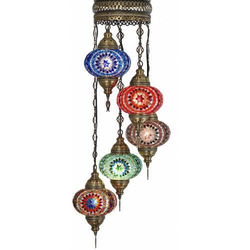 Mosaic Lamp 5 & #039;li Ottoman Authentic Pendant Lamp Chandelier Colorful Pendant Lamp Chandelier Pendant Lamp Sultan Mixed-Space