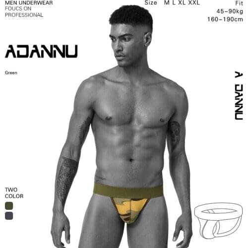 ADANNU 2PC/LOT Mens Sexy Thongs Briefs Men Underwear Low Rise G-String Thong Men Tanga Gay Underwear Male Jockstraps Gay Cotton