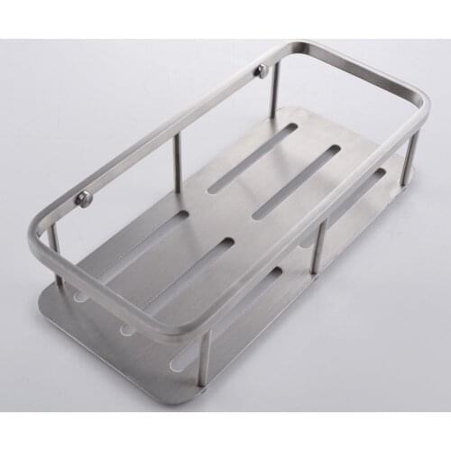 Wall Mount Brushed Finish solid stainless steel Bathroom Shower Caddy Rustproof Rectangular Bath Storage Basket