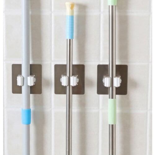 Wall Mounted Mop Organizer Holder Rack Self Sticking Brush Broom Hanger Hook Kitchen bathroom Mops storage Racks drop 3PCS
