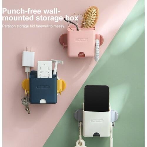 Wall Mounted Mobile Phone Charging Organizer Remote Control Storage Box Phone Plug Wall Holder Multifunction For Home Holder