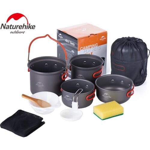Naturehike Camping Ultralight Backpacking Aluminum Cookware Tableware Portable Kitchen Utensils Cooking Utensils Pot Pan Set