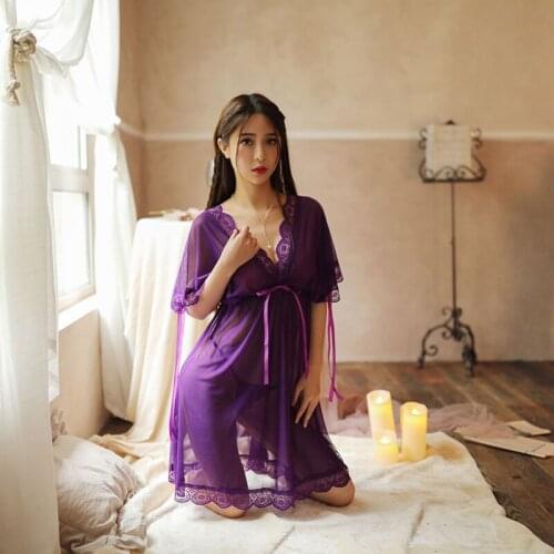 Sexy mousse nightdress for Womens Lingerie nightie blue Loose Deep V shawl strap nightwear home lace sleepwear skirt sloth