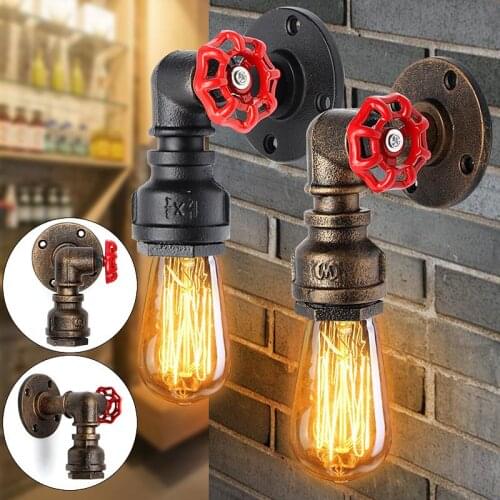 New E27 Vintage Water Pipe Wall Lamp Faucet Shape Steam Punk Loft Industrial Iron Rust Retro Home Bar Decor Lighting Fixture