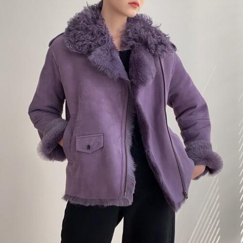 OFTBUY 2021 New Winter Jacket Women Double Faced Fur Genuine Leather Coat Natural Merino Sheep Fur Warm Streetwear Locomotive