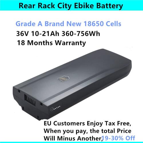250W 350w 500w City Bike Rear Carrier Ebike Battery 36V 37V 11Ah 13Ah 14Ah 17Ah 20Ah for Replace Phylion XH370-13J Wall-ES