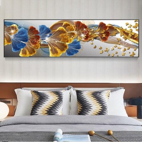 Modern Golden Butterfly Ginkgo Biloba Leave Posters and Prints Canvas Painting Big Size Wall Picture for Living Room Home Decor
