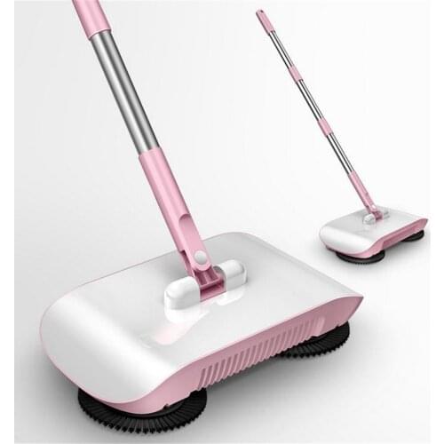 Hand Push Sweeper Mop 2 in 1 Dual Wheels Brush Dry & Wet Modes Vacuum Cleaner Adjsutable Rod Household Crumb Dust Dirt Remover