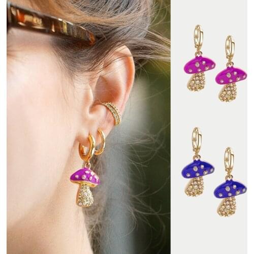 New Ins Creative Oil Drop Mushroom Earrings Funny Cute Plant Mushroom Dangle Earrings For Women Girls Fashion Jewelry Gift
