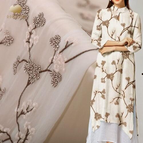 Silk embroidery fabric cotton cloth perspective dress silk embroidery fabric silk fabric for dress fashion cotton fabric