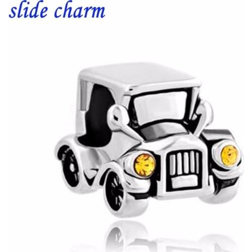 Slide charm Free shipping beads fit Pandora bracelets vintage car charm bracelets and jewelry accessories