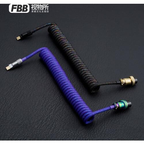 FBB Custom coiled cable double sleeved Type-C detachable USB C cable for mechanical keyboard with aviator GX16