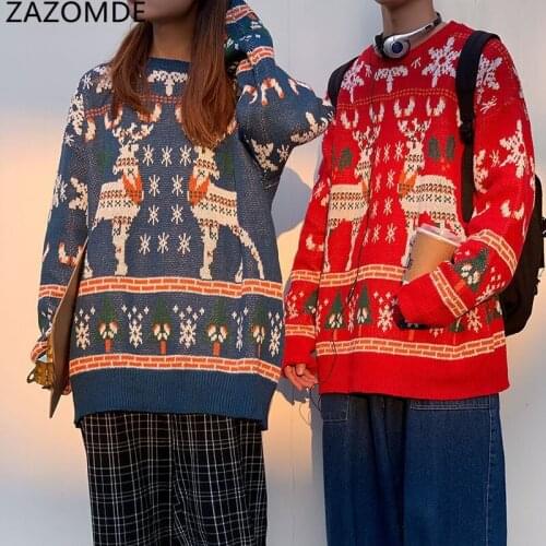 ZAZOMDE Couple Sweaters Autumn Winter Loose Christmas Knitted Pullover Oversized 2021 Casual Knit Pullover Unisex Sweaters Tops