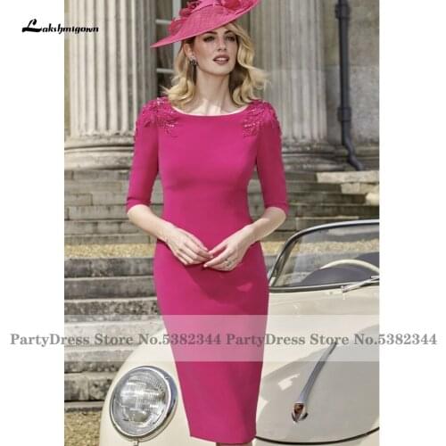 Lakshmigown Gorgeous Hot Pink Sheath Satin Mother of the Bridal Dress Floral Beaded Womeb Evening Party Gowns Vestidos 2021