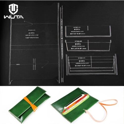 WUTA 860 Leather Craft Pattern Long Wallet Acrylic Template Cutting Model for Beginner DIY Handmade Simple Clutch Long Purse