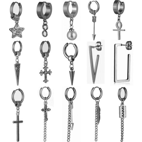 YOUVI Stainless Steel Painless Ear Clip Earrings For Men/Women Punk Piercing Fake Earrings Gothic Street Hip Hop Ear Jewelry