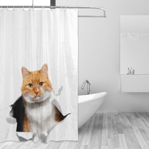 Tearing The Cat In The Hole Bathing Bathroom Bath Curtain Split Fabric Waterproof Polyester High Quality Show Curtain