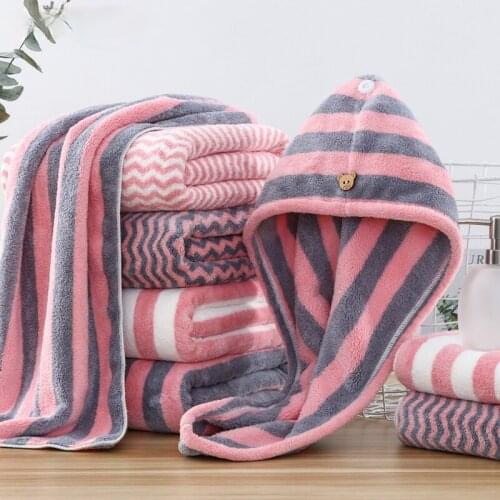 Dry hair cap female bibulous quick-drying shower cap household dropping adult towel bath towel three-piece dry hair towel suits