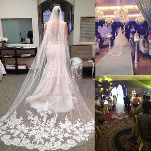 1 Layer White Cathedral Length Lace Edge Bride Wedding Bridal Long Veil + Comb