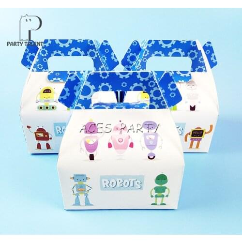 24pcs/lot Candy Box Cake Box for Kids Robot Scientific Interest Theme Party Baby Shower Party Decoration Party Favor Supplies