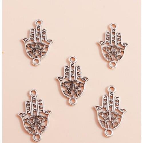 40pcs/lot 23*15mm Antique Silver Hamsa Hand Charms Connector Fit Necklaces Pendants Bracelets Charms Women Girl DIY Jewelry Gift